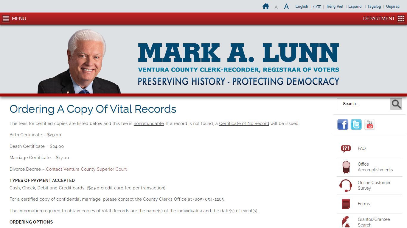 Ordering A Copy Of Vital Records - Ventura County